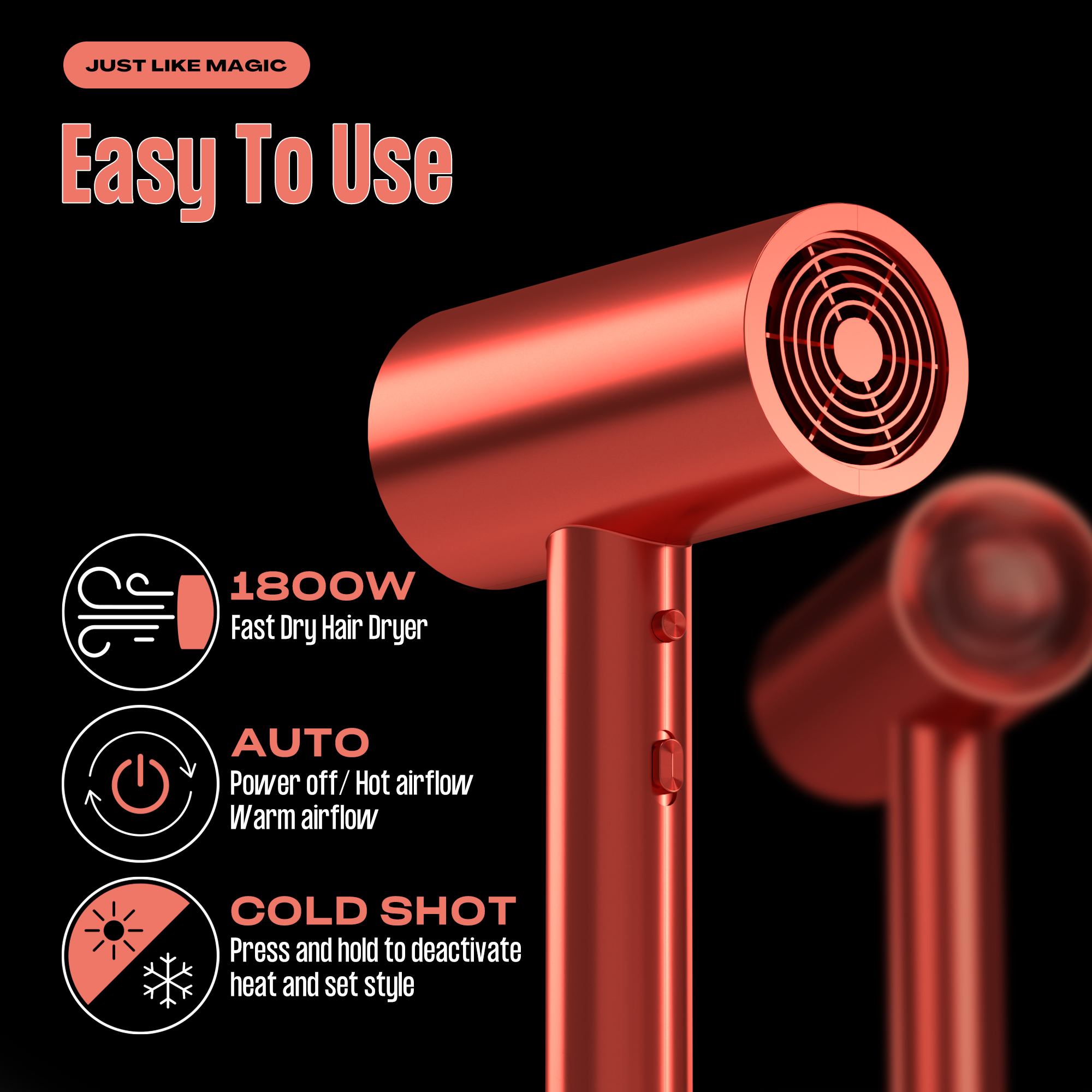Superemo Hair Dryer 1800W Professional Fast Dry Hair Dryer (Coral Rose) - Image 2